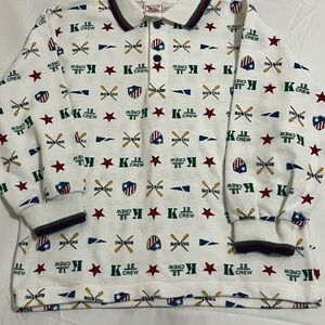 Vintage Buster Brown Kids Long Sleeve Polo White with Multicolor Pattern Size 6